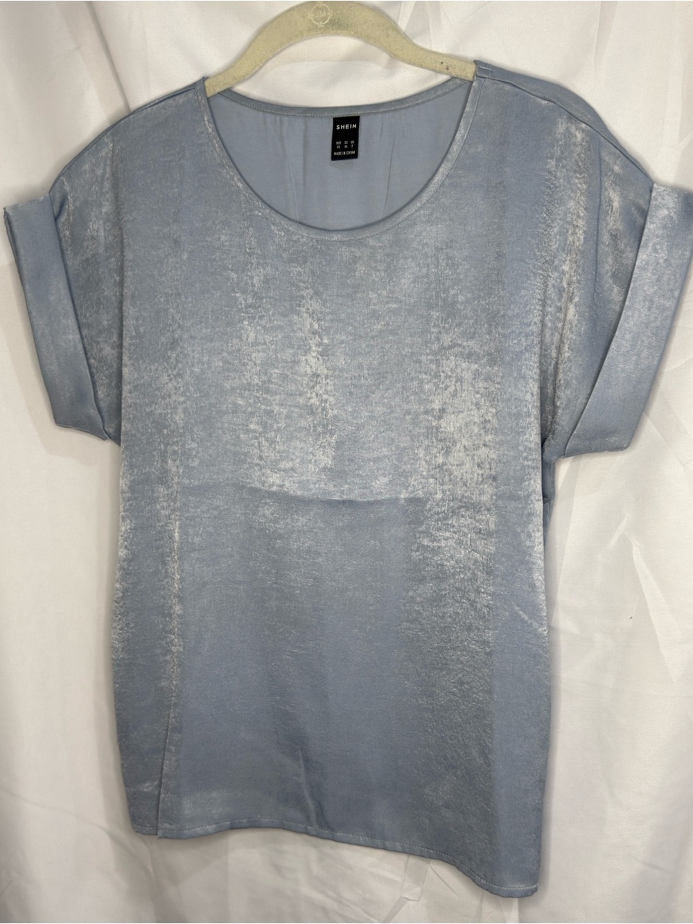 SHEIN Pale Blue Shimmery Short Sleeve Blouse